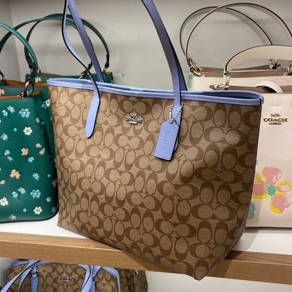 Coach 5696 City Tote In Signature Canvas In Khaki/Marble Blue - Picture 6 of 16